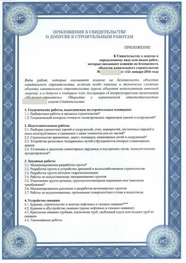 Приложение к свидетельству о допуске к строительным работам Магадан СРО в строительстве